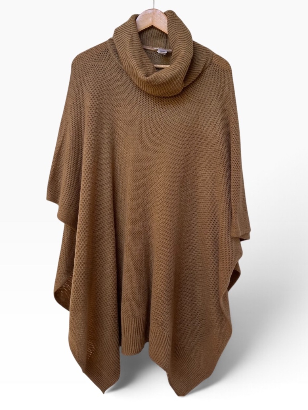 LC Lauren Conrad Womens Tan Camel Cowl Neck Knit Layering Poncho Sweater OS 🧶